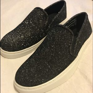 Black glitter slip on shoes